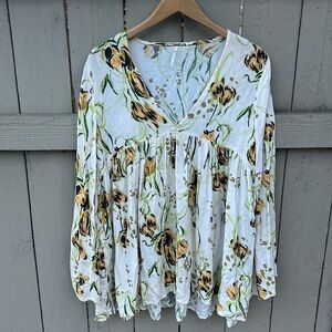 Free People Floral Bella Tunic Top Bohemian Cottagecore Festival Sz XS